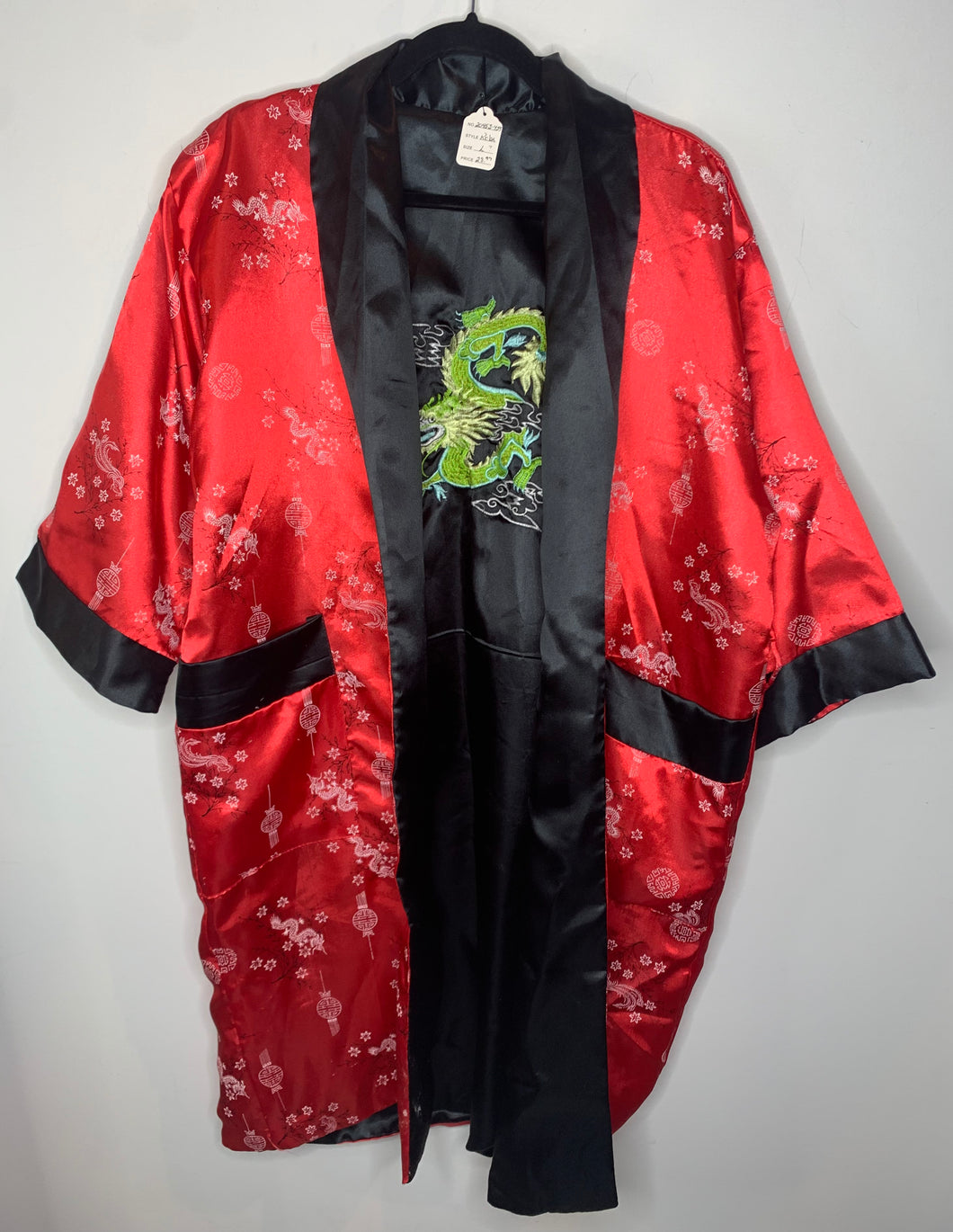 Red and Black Dragon Print Reversible Robe