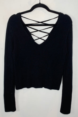 Cropped Black Sweater with Lace Up Back