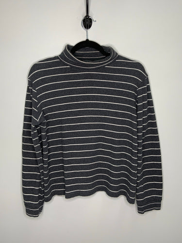 Grey & White Striped Longsleeve Turtleneck Blouse