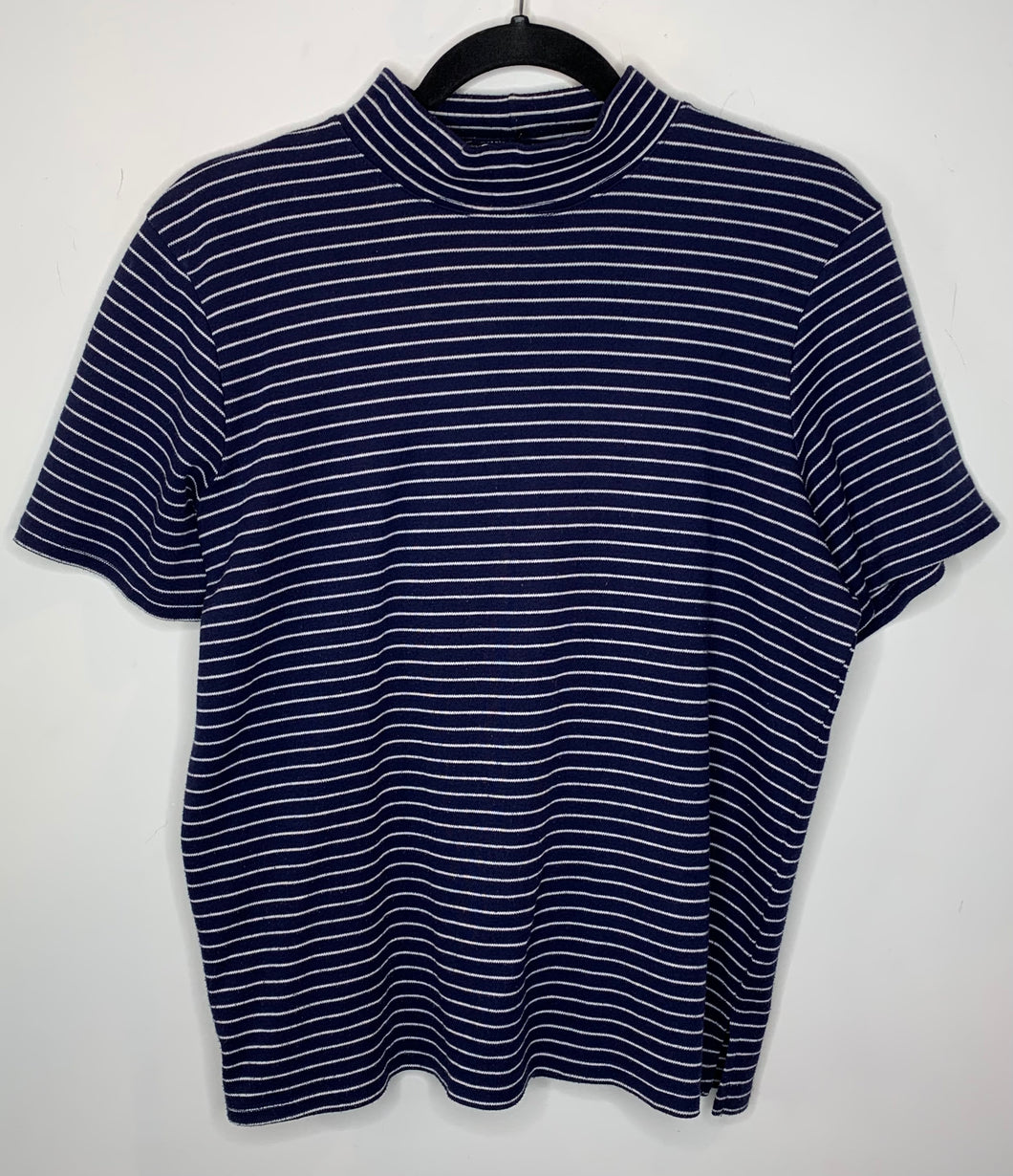 Navy Blue Striped Mock Neck Shirt