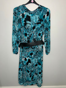 Black & Blue Belted Longsleeve Dress