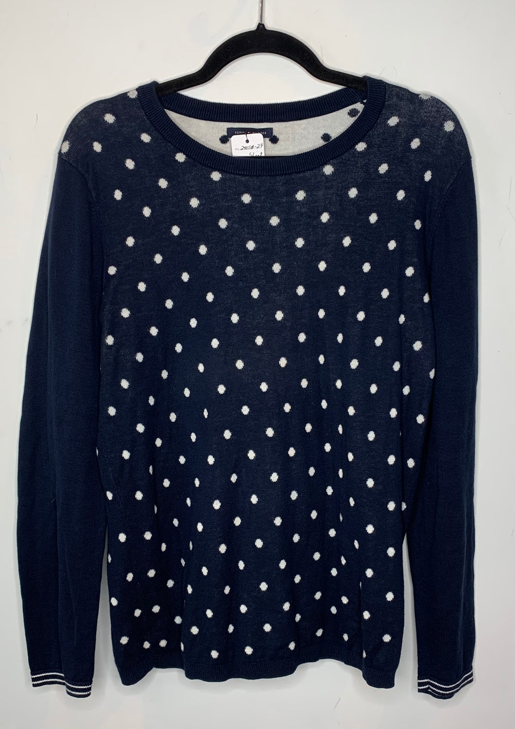 Navy Blue Sweater with White Polka Dots