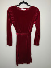 Load image into Gallery viewer, Red Velvet Fabric Belted Dress