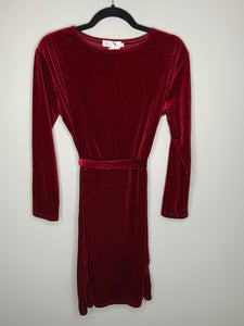 Red Velvet Fabric Belted Dress