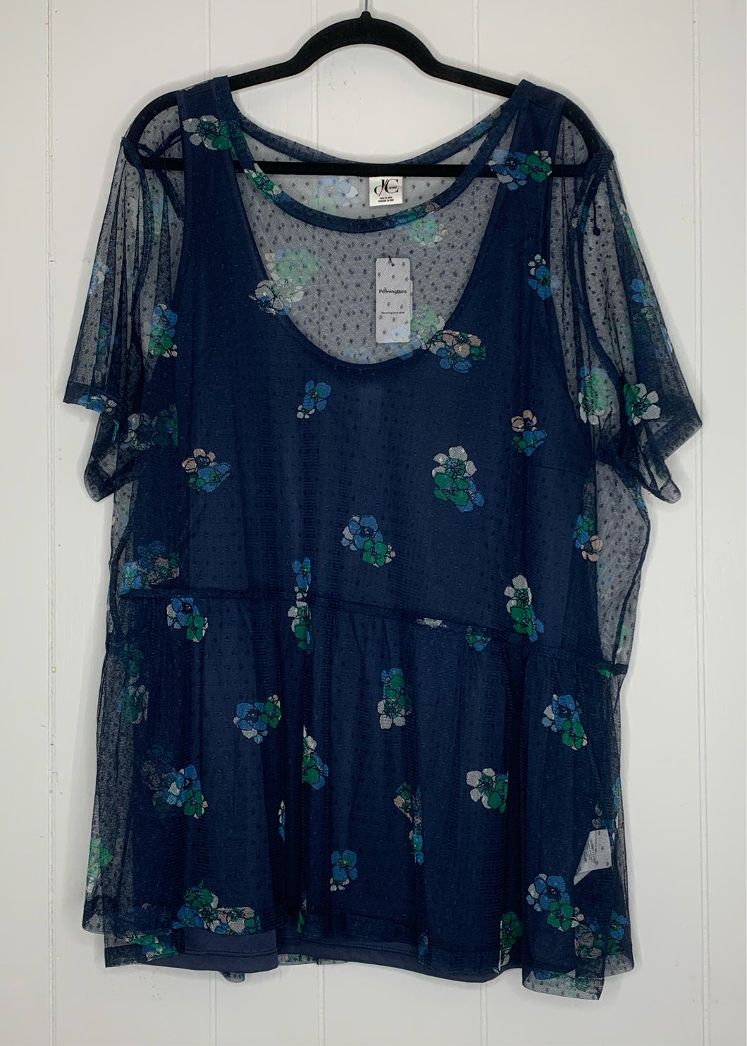 Blue Floral Blouse with Sheer Layer