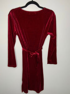Red Velvet Fabric Belted Dress