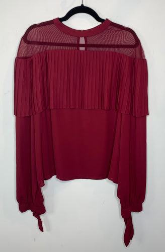 Dark Red Blouse with Pleated Layer