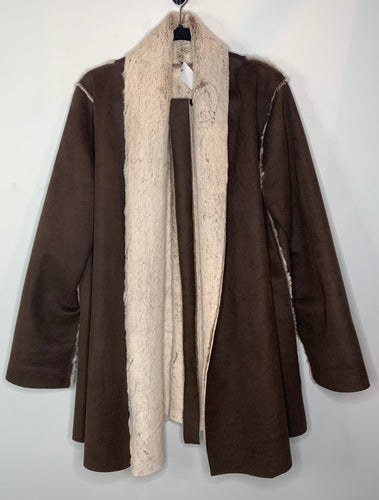 Brown Suede Jacket with Fuzzy Lining and Belt