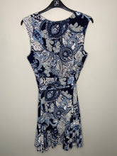 Load image into Gallery viewer, Blue &amp; White Paisley Patterned Dress with Sash