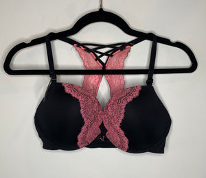 Black and Pink Lacy Racerback Bra