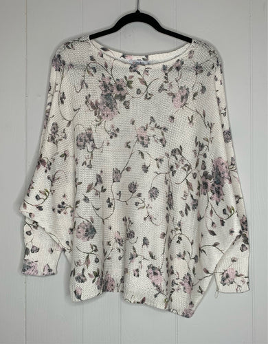White Knit Floral Sweater