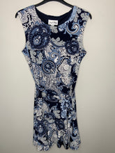 Load image into Gallery viewer, Blue &amp; White Paisley Patterned Dress with Sash